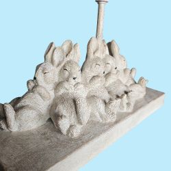 Whimsical Whitewash Resin Table Lamp with 6 Sleeping Bunny Rabbits