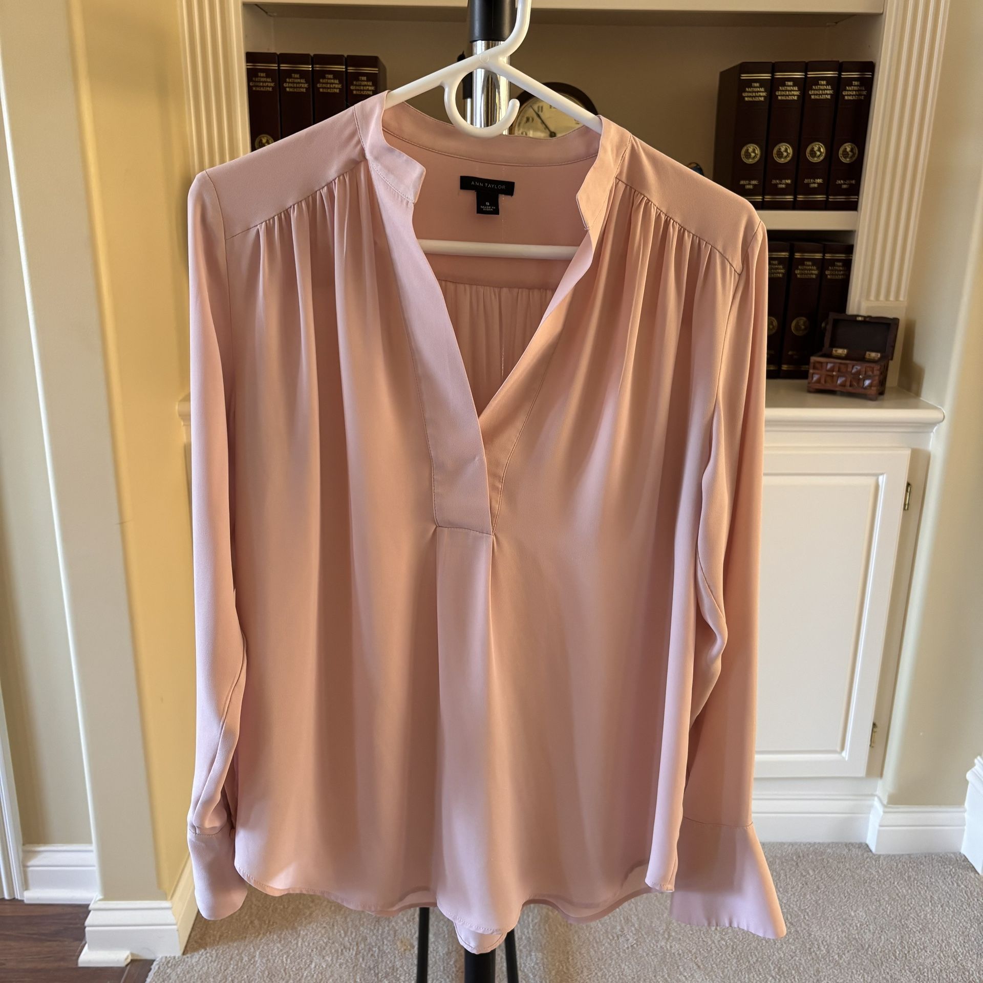 Ann Taylor V-Neck Champange Long Sleeve Top