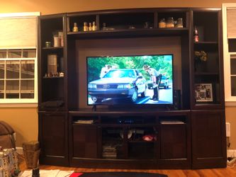 American Freight tv console, left and right bookcase, and bridge.