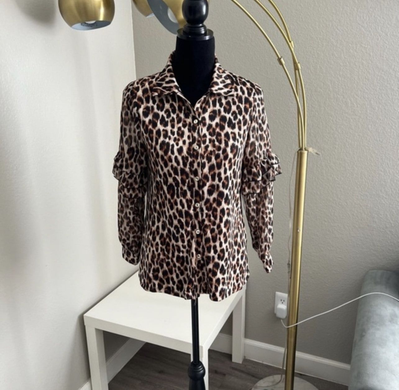 Perseption Concept Women Animal Print Long Sleeve Button Down Blouse Size Small
