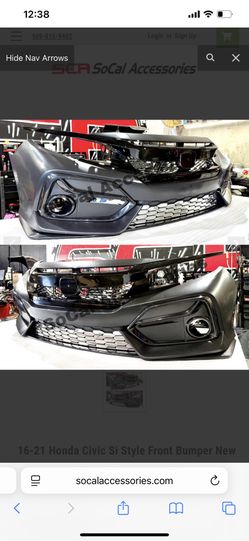 16-21 Honda Civic Si Style Front Bumper New style Fog Caps Plus Upper TR Grill