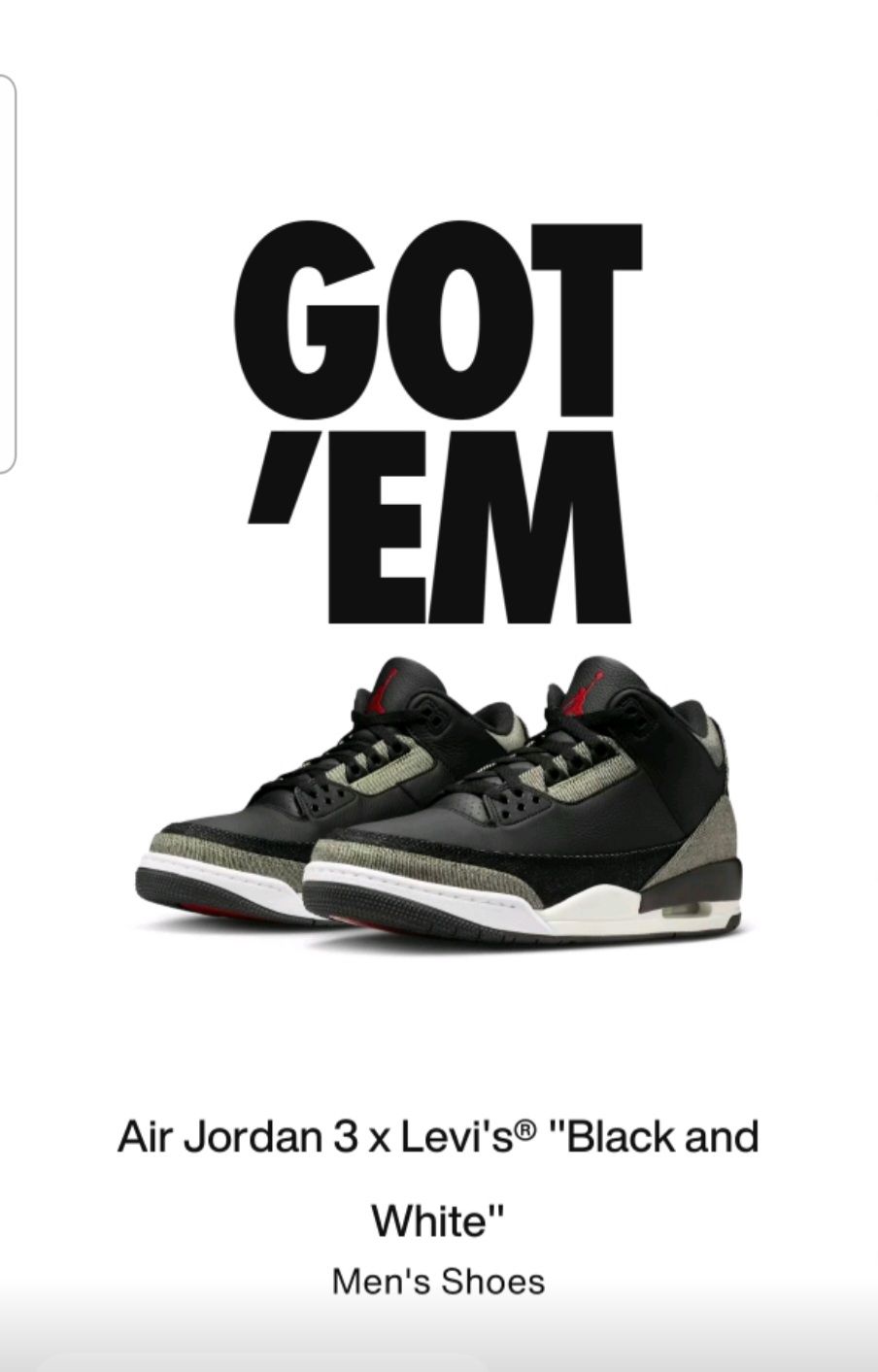 JORDAN 3 LEVIS SIZE 10 MENS