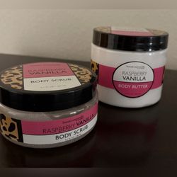 New Beauté Essentielle Raspberry Vanilla Body Scrub and Body Butter Set