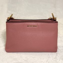 Michael Kors Leather Trisha Medium Triple Compartment Crossbody Rose Pink