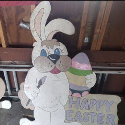 Happy Easter Bunny Rabbit Plywood 