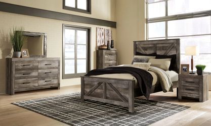 4 PCS BEDROOM SET, QUEEN BED FRAME, DRESSER, MIRROR AND NIGHTSTAND  - [NEW]