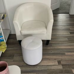 White Vegan Leather Chair With Ottoman 