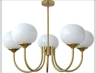Light Contemporary Milk White Glass Globe Chandelier Vintage