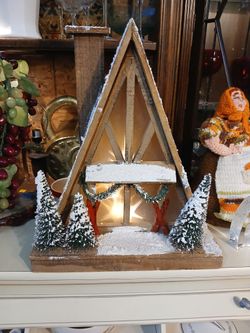Vintage A-Frame Ski Lodge Lighted Display 