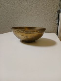 Antique Chinese beautifully etched brass bowl