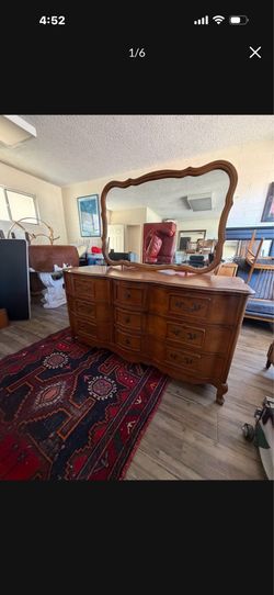 Antique solid wood basin at well-made Dressser with mirror