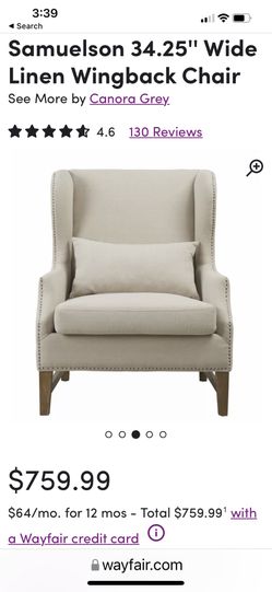 Pottery Barn Style Samuelson 34.25 Wide Linen Wingback Chair for