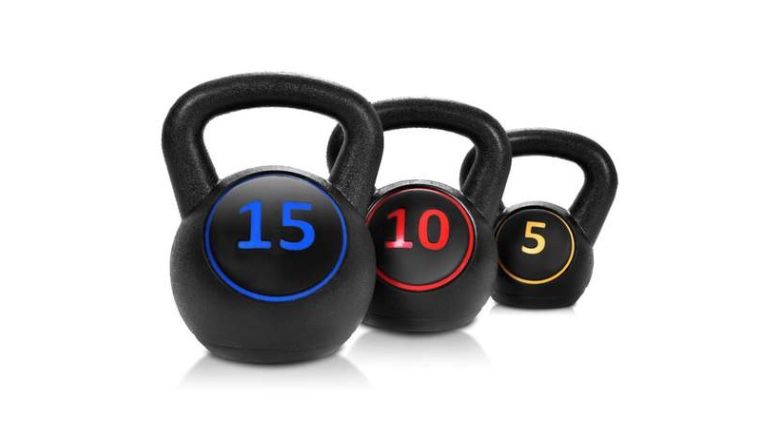 Home Gym 3 Pcs Vinyl Kettlebell Kit Body Muscles Training Weights 5 10 15lbs Set