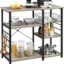 Kitchen Bakers Rack with Wire Basket 15''D x 35.5''W x 33''H, Gray