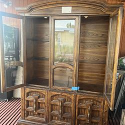 Solid Wood Hutch with Glass Doors 
