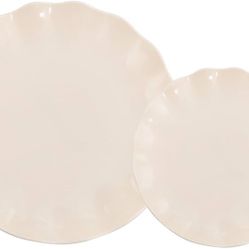 D1 24 Pcs Plastic Plates Reusable,Unbreakable Dinner Plates, Scalloped Plastic Plates, Dishwasher Safe,Ivory Plate Sets Perfect for Parties, Birthda