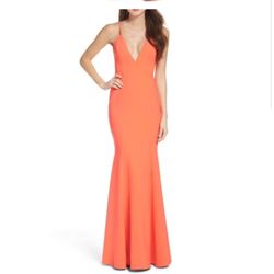 Jay Godfrey Kirani Neon Coral Gown Dress Size 0