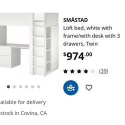 IKEA Loft Bed Twin With Desk and Storage 