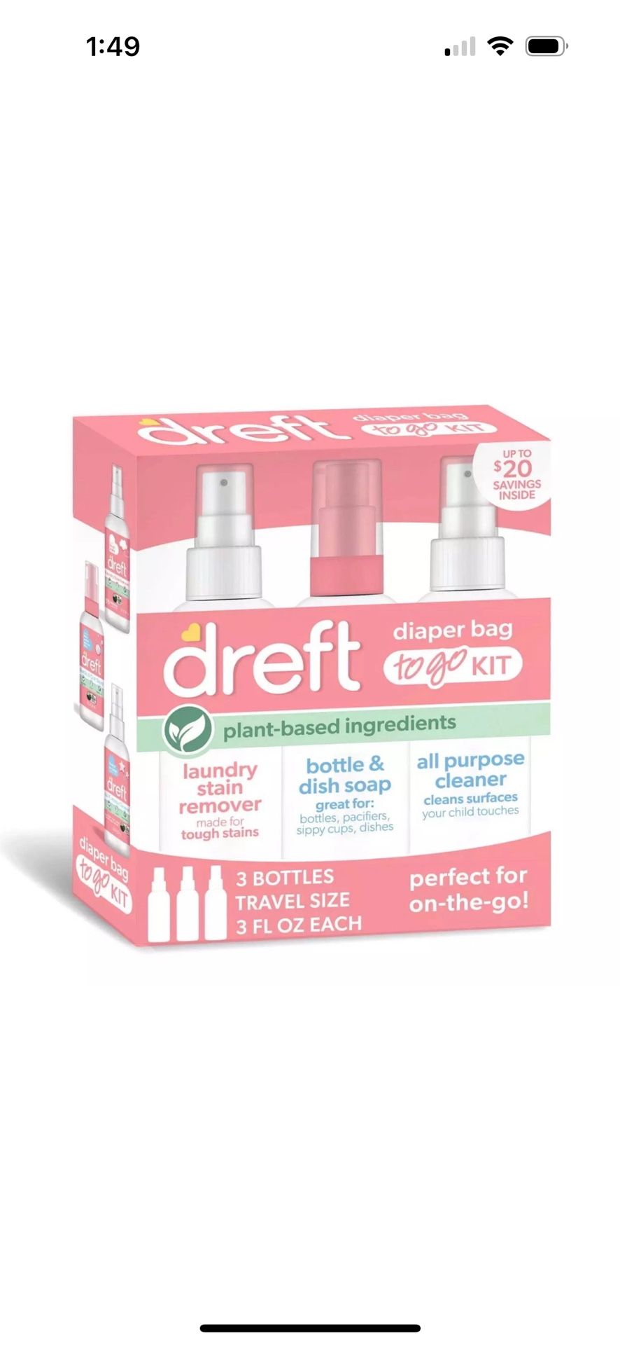 Dreft Diaper Bag To Go Kit Baby Essentials Gift Set with Laundry Stain Remover