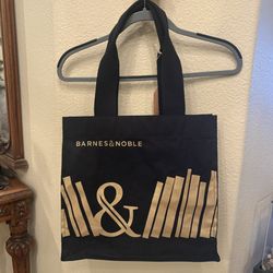 NWT~Barnes & Noble Black Ampersand Tote Bag with Gold Book Design 13 1/2”x15”x5”