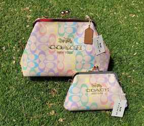 Gorgeous Pastel Rainbow Monogram Kiss-Lock Bag & Pouch 2-Piece Set 🌈✨