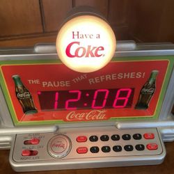 Vintage Flawless Rare Find Coca Cola Alarm Clock Lights Up! Plug In Never Used Located In Palm Springs CA 