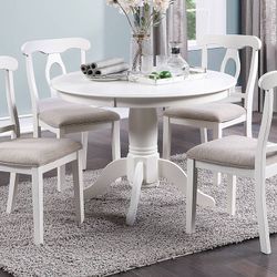 WHITE FINISH ROUND 5 PIECE DINING KITCHEN TABLE SET - MESA DE COMEDOR SILLAS
