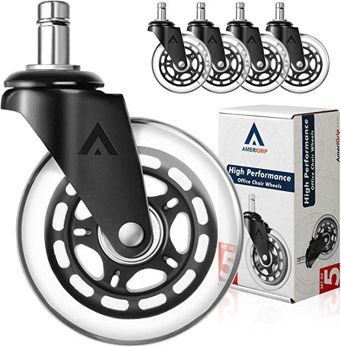 AmeriGrip (Set of 5) Replacement Office Chair Casters - Heavy-Duty Floor Safe 3" Wheels with Universal Stem