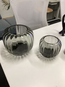Coco Ribbed Glass Dark Grey Hurricane Candle Holders