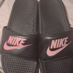 Pink And Black Nike Slides