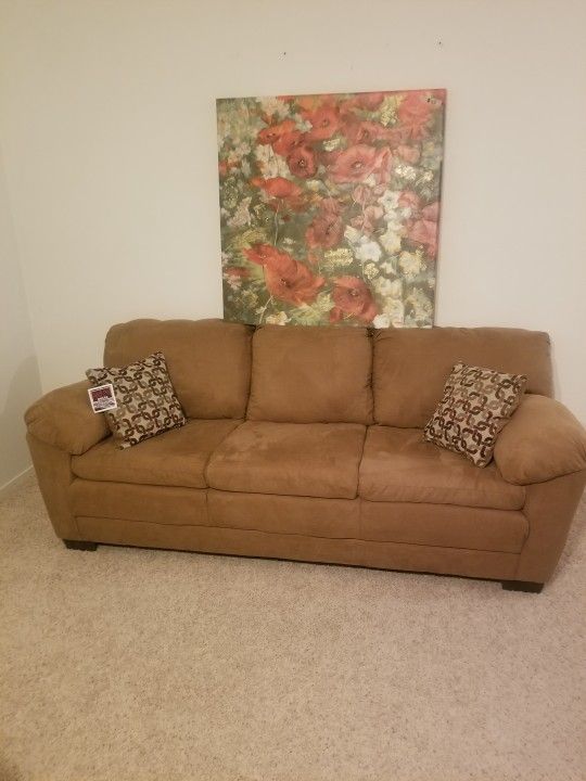 Camel Color Suede Like Sofa..Size 7ft Long..Brand New With Tag On It..very Comfortable!!