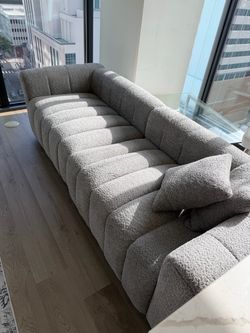 Gray Boucle Channel-Tufted Sectional Sofa
