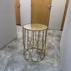 Metal Glass Mirror Round End Table