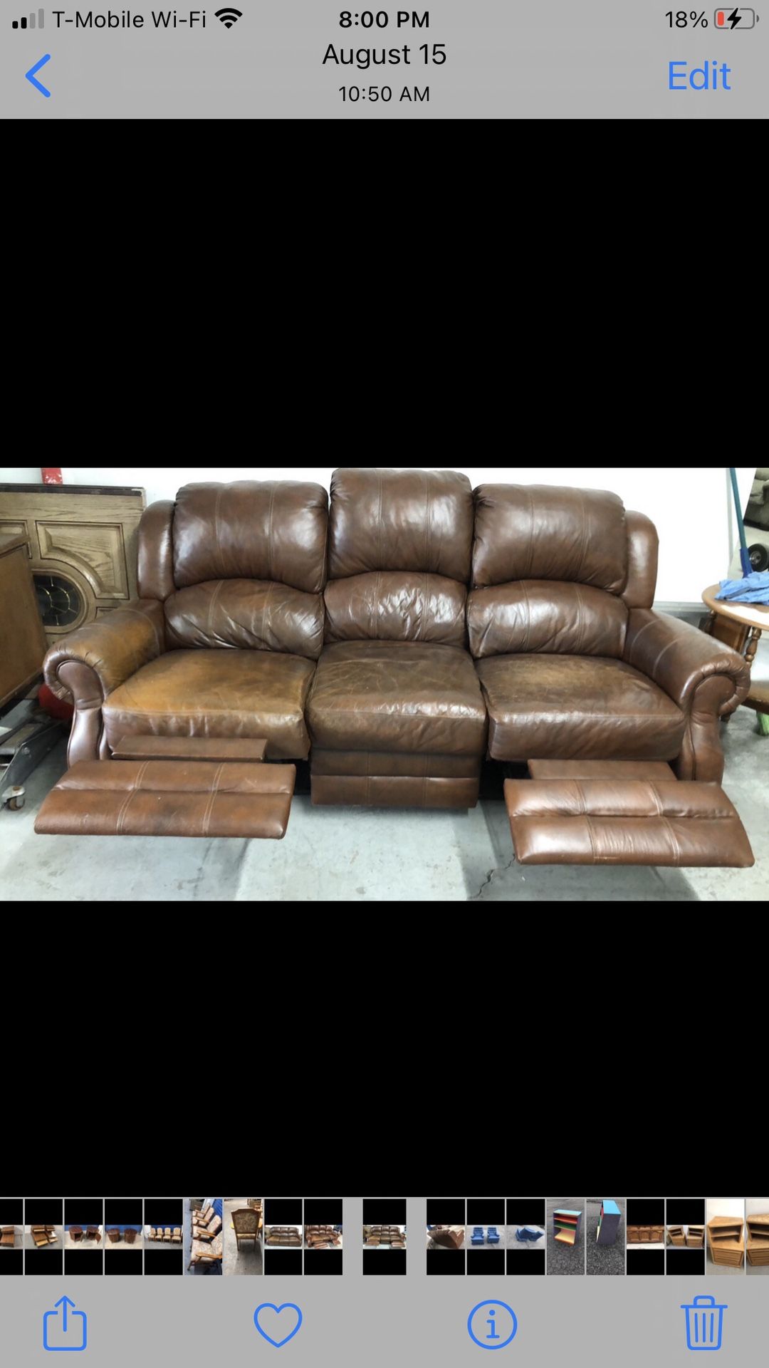 Brown leather sofa recliner