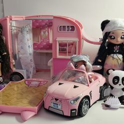 Na Na Na Surprise Kitty-Cat Camper Vehicle Doll Playset With 3 Dolls And Car.
