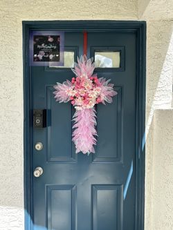 Homemade Cross Wreath / Grave Decoration (pink, Blue And Purple Available)