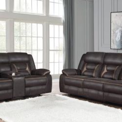 Brand New**Greer -2 Piece Upholstered Reclining Sofa Set-Brown
