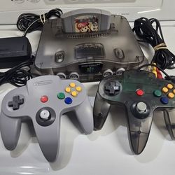 Smoke Grey N64 With Mario Party And 2 Controllers