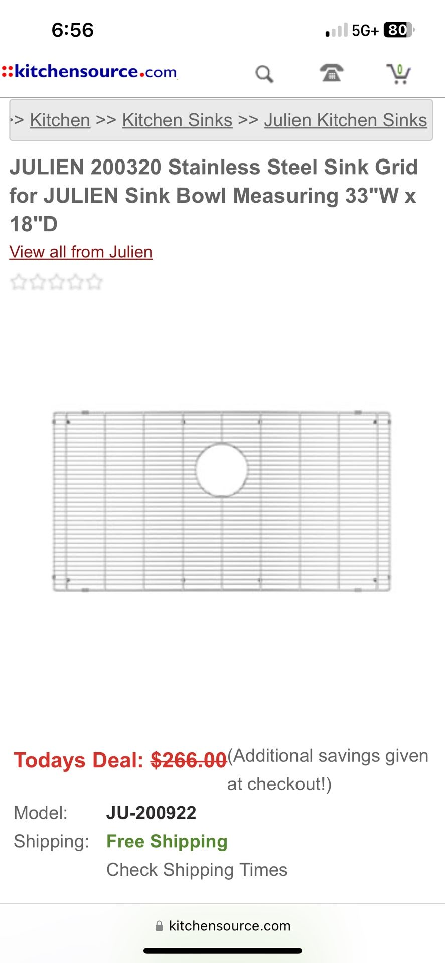 JULIEN 200320 Stainless Steel Sink Grid for JULIEN Sink Bowl Measuring 33"W x 18"D