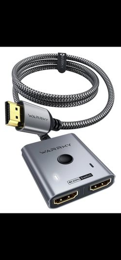 HDMI Switch 2 in 1 Out 4K@60Hz, WARRKY[with 3.3ft Fixed Braided HDMI Cable, Aluminum Case