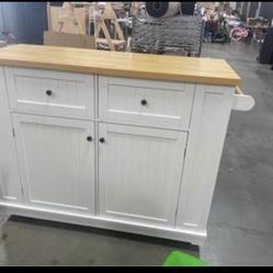 Assembled New 48 Inch Rolling Kitchen Island Cart w/ Built-in Power Outlet Drop Leaf 2 Storage