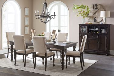 Dining set 7 pc Grayish Brown finish, Beige fabric, New Especial price