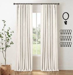 INOVADAY 100% Blackout Curtains for Bedroom, Black Out Curtains 96 Inch Long, Clip Rings Linen Blackout Drapes, Thermal Insulated Room Darkening for L