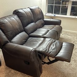 Brown Faux Leather Reclining Sofa – 3-Seater -good Conditions Move Out Sale 