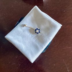 14k White Gold Naval Ring W/ Sapphire And Diamond Stones
