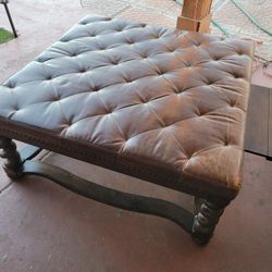 Brown Ottoman Coffee Table Tufted Leather 