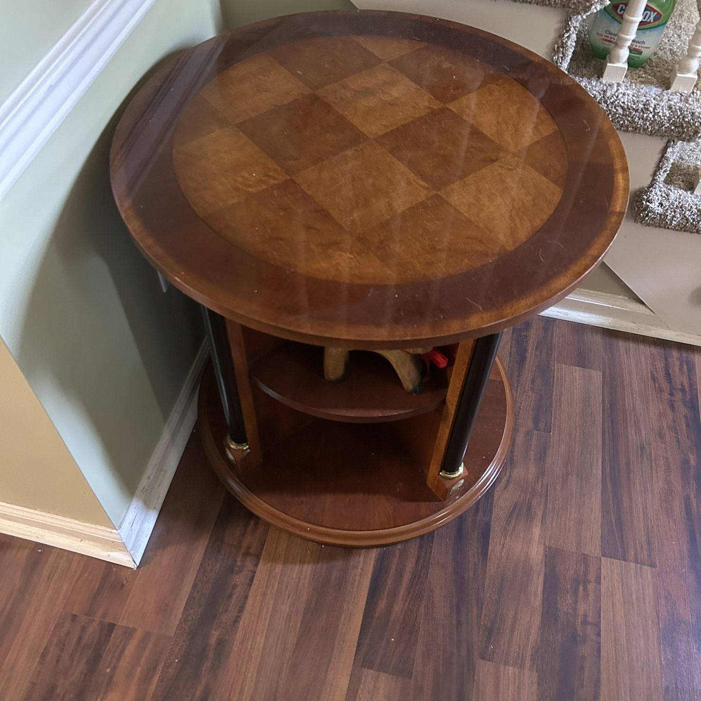 Round End Table With Shelves 