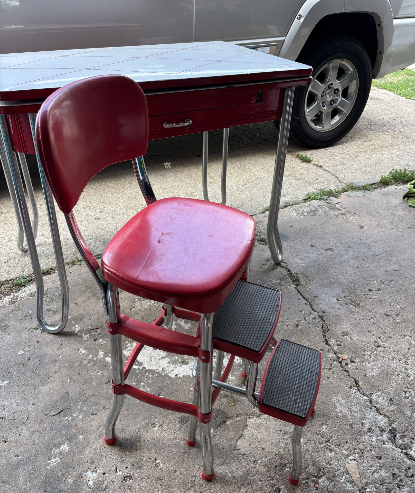 Retro 1950s Red Step Stool Chair