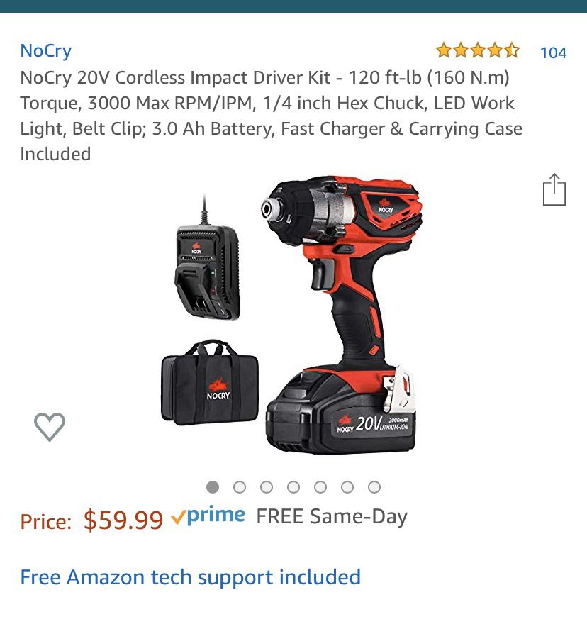 NoCry 20V Cordless Impact Wrench Kit - 300 ft-lb (400 N.m) Torque, 1/2 inch Detent Anvil, 2700 Max IPM, 2200 Max RPM, Belt Clip; 4.0 Ah Battery, Fast
