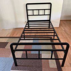 Black Metal Twin Bed Frame with Headboard and Footboard
